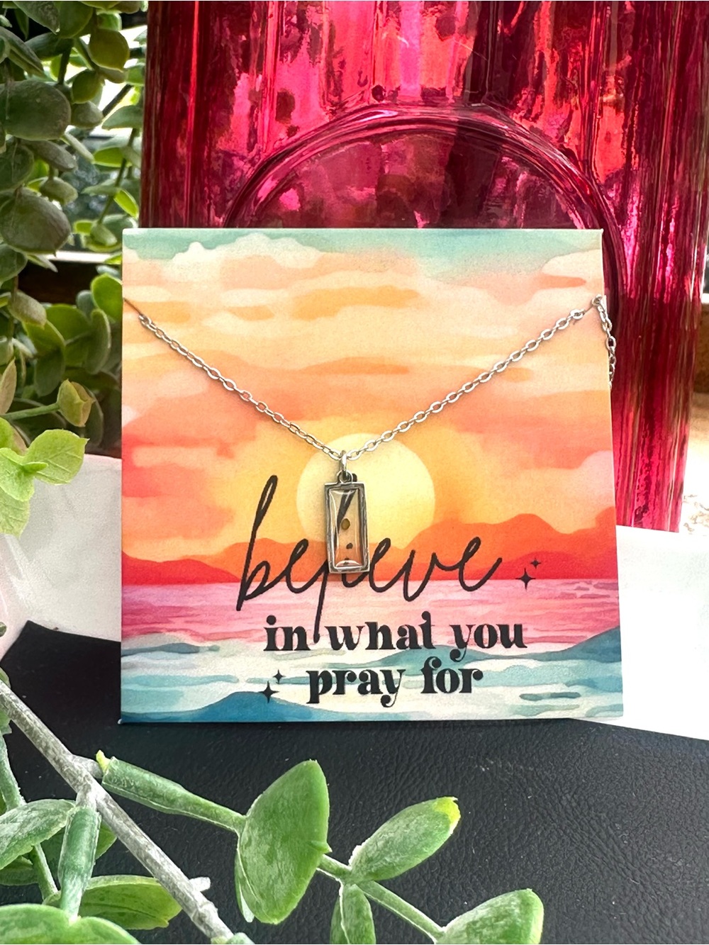 Silver Hourglass Pendant Necklace - Sunset Card